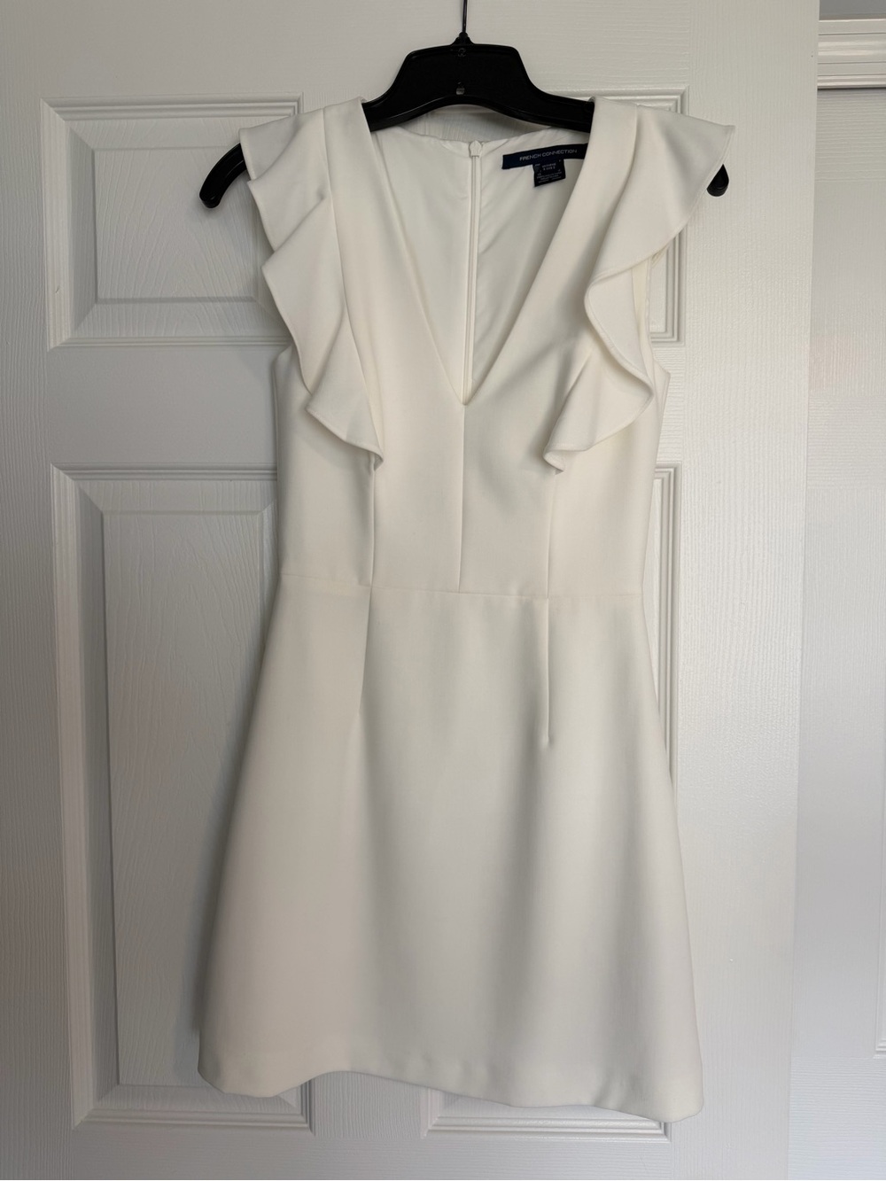 French Connection white V-Neck Ruffle-Sleeve Mini Dress